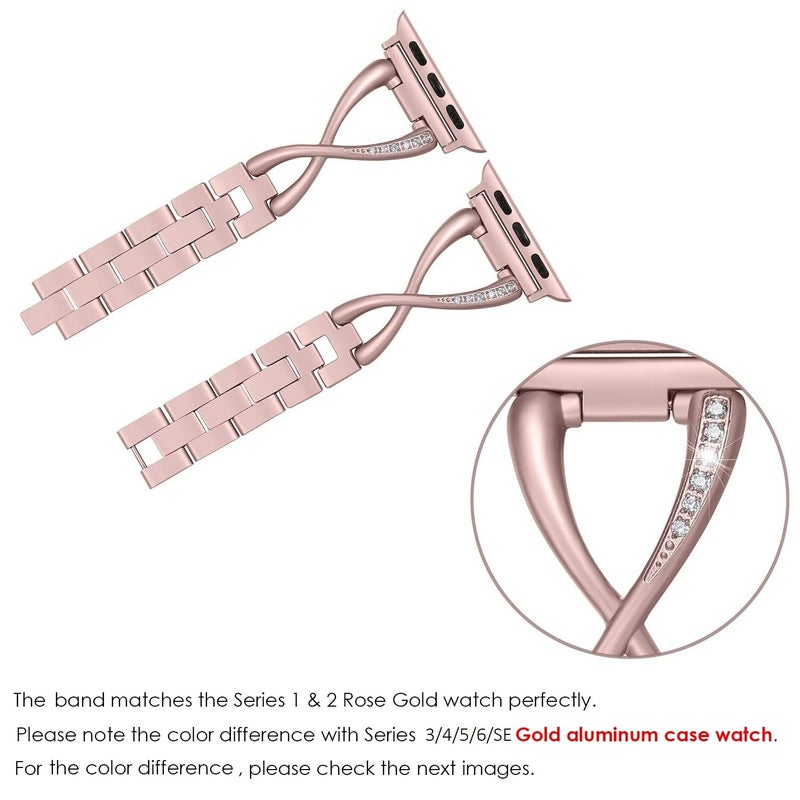 Secbolt Bands Compatible with Apple Watch Band 38mm 40mm 41mm 42mm(Series 11/10) Iwatch SE Series 11/10/9/8/7/6/5/4/3/2/1 Women Dressy Jewelry Metal Accessories Wristband Strap, Color Match Series 1&2 Rose Gold Watch - Image 4